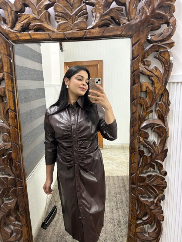 Ruched leather buttoned dress