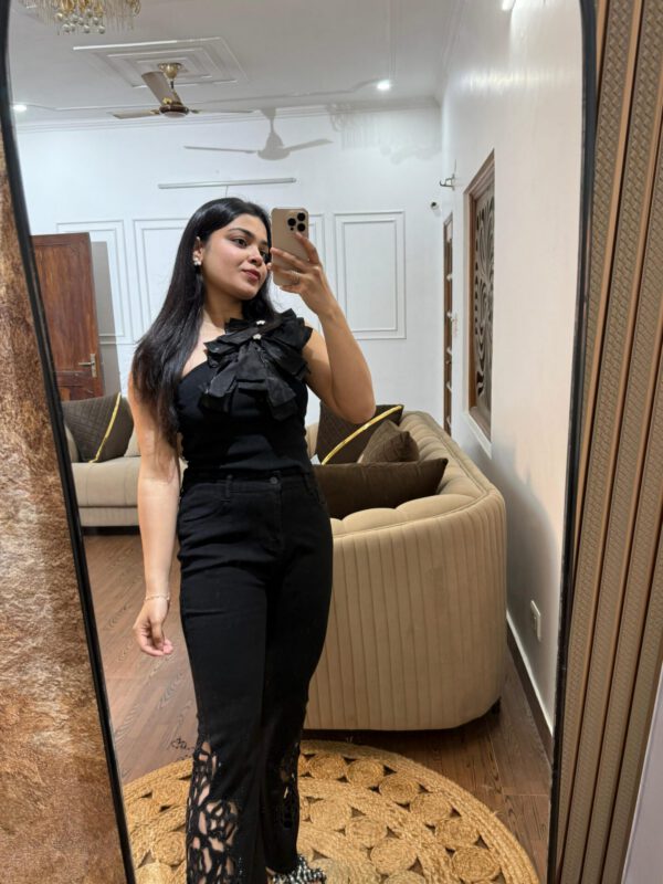 One shoulder embellished ribbed top - Image 2