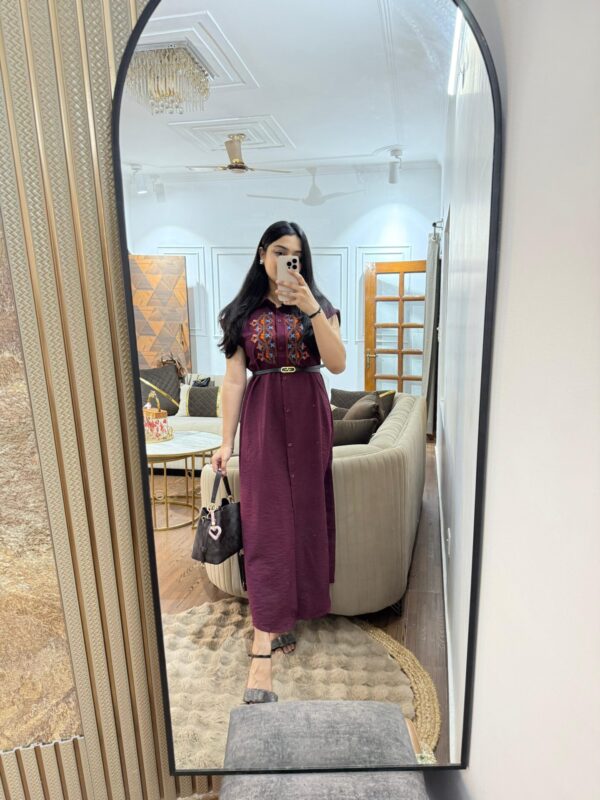 Embroidered dress with belt - Image 11