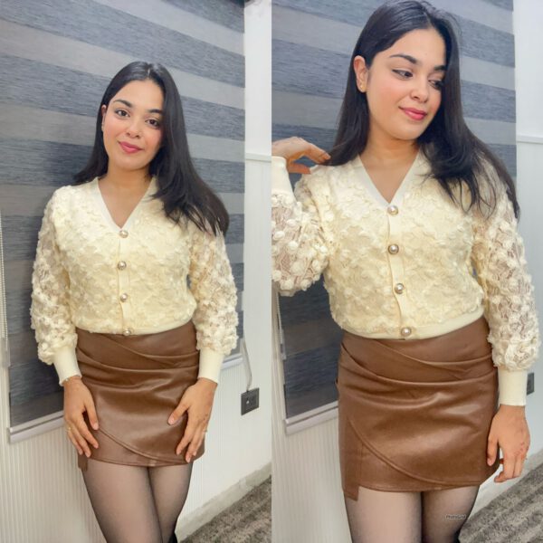 Leather ruched fitted skirt - Image 2