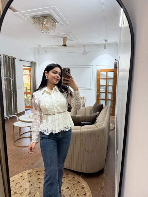 Lace button down top