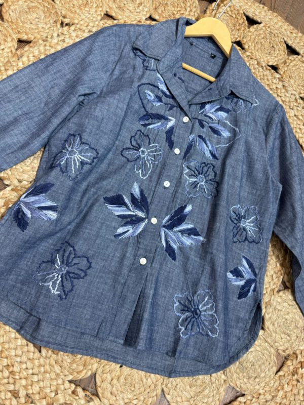 Cotton denim embroidered shirt - Image 5