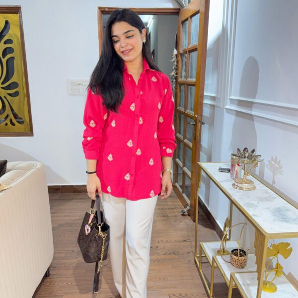 Embroidered moss imported shirt - Image 2