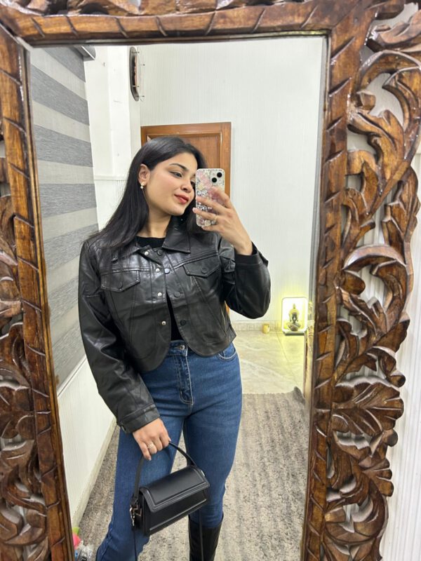 Leather cropped jacket - Image 2