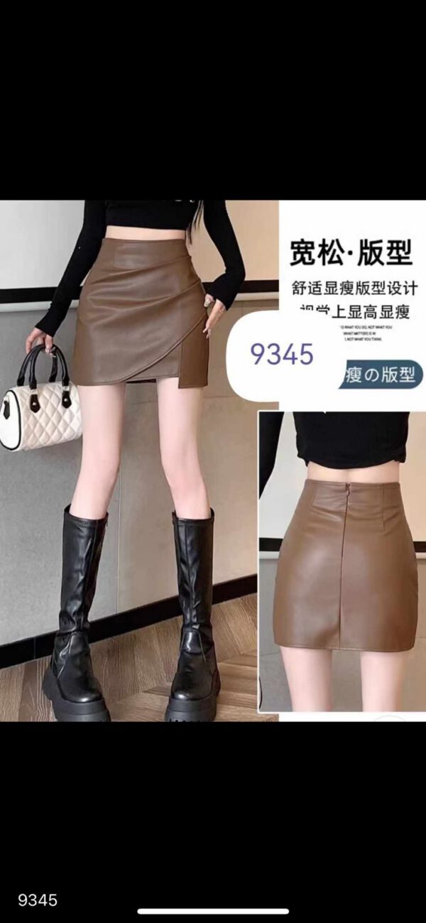 Leather ruched fitted skirt - Image 4