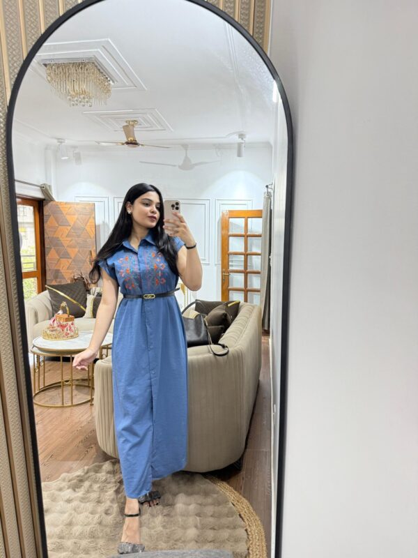 Embroidered dress with belt