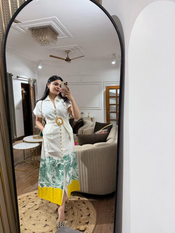 Linen shirt printed dress - Image 4