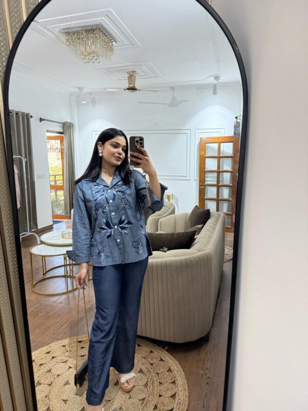 Cotton denim embroidered shirt
