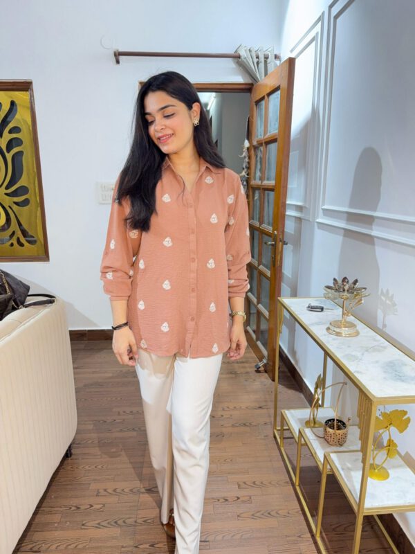 Embroidered moss imported shirt