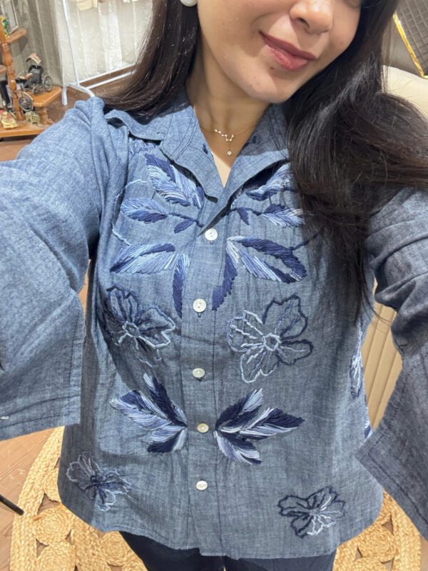 Cotton denim embroidered shirt - Image 4