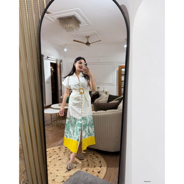Linen shirt printed dress
