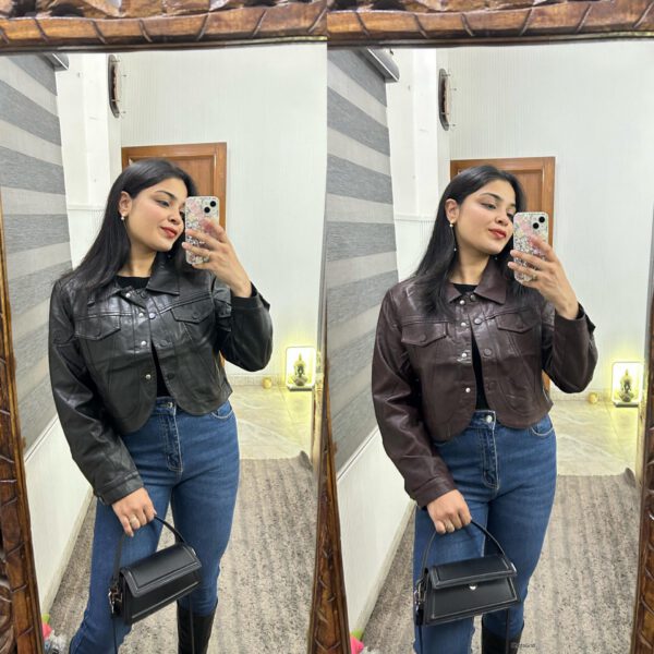 Leather cropped jacket