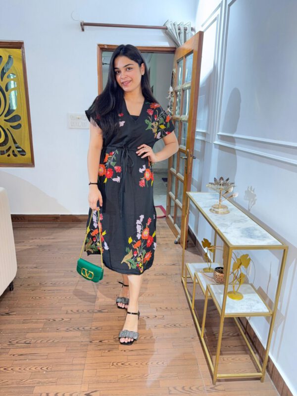 Embroidered kaftan linen dress
