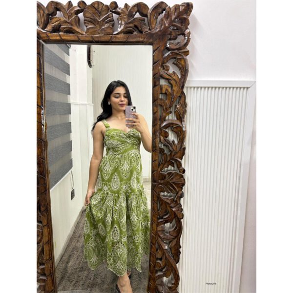 Green schiffli dress