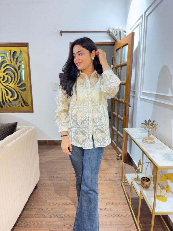 Crochet and embroidered shirt