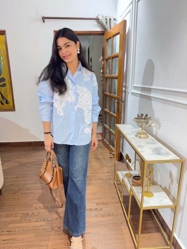Lace work striped shirt