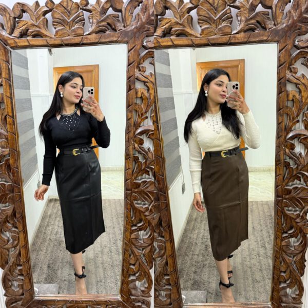 Leather skirt with belt