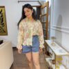 Lace denim shorts