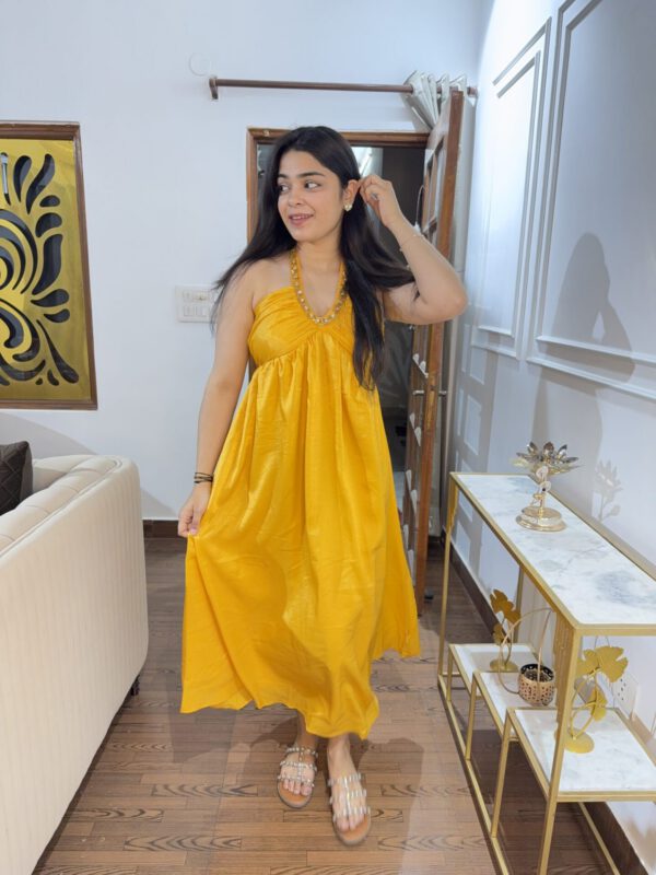 Kiara yellow embellishment halter dress - Image 3