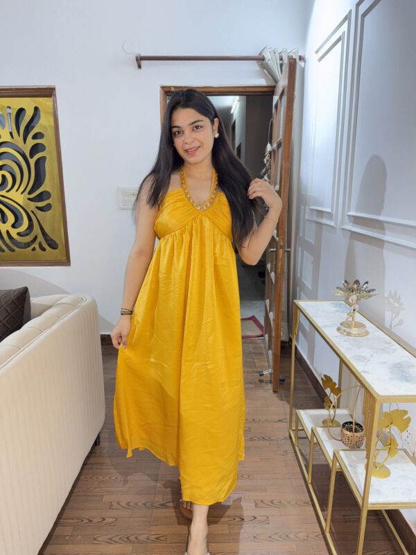 Kiara yellow embellishment halter dress