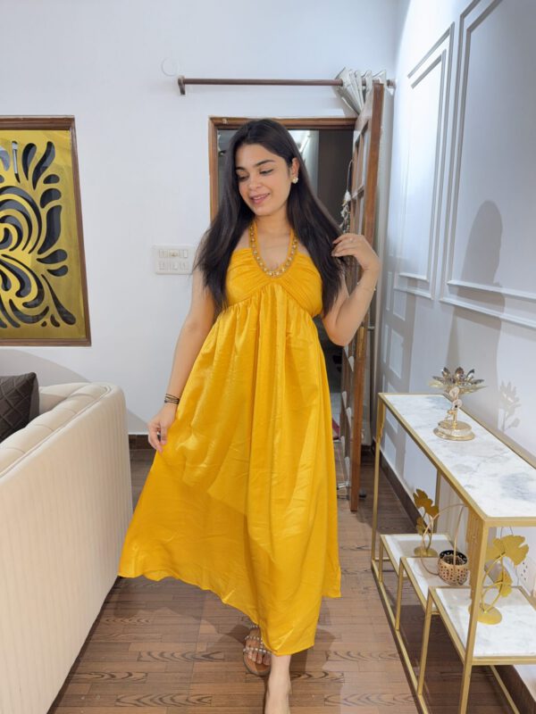 Kiara yellow embellishment halter dress - Image 2