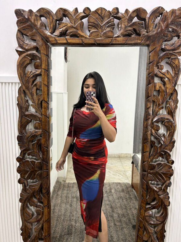 Square neck bodycon side slit dress - Image 2