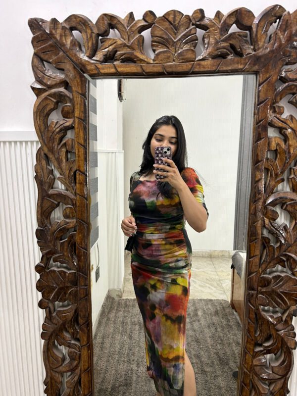 Square neck bodycon side slit dress - Image 3
