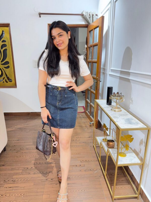 Denim skorts with belt
