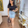Denim skorts with belt - Image 2