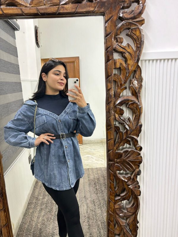 Belted denim top - Image 2