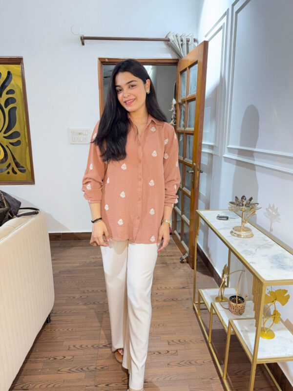 Embroidered moss imported shirt - Image 4