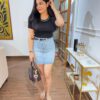 Denim skorts with belt - Image 4