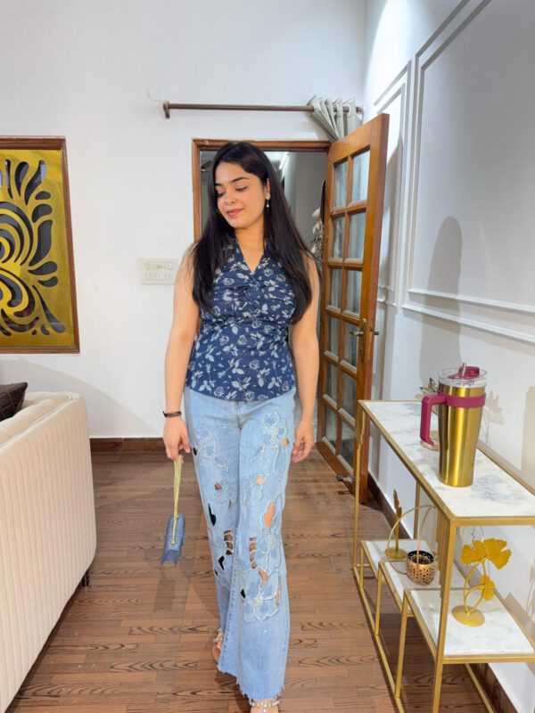 Flower cutout denim