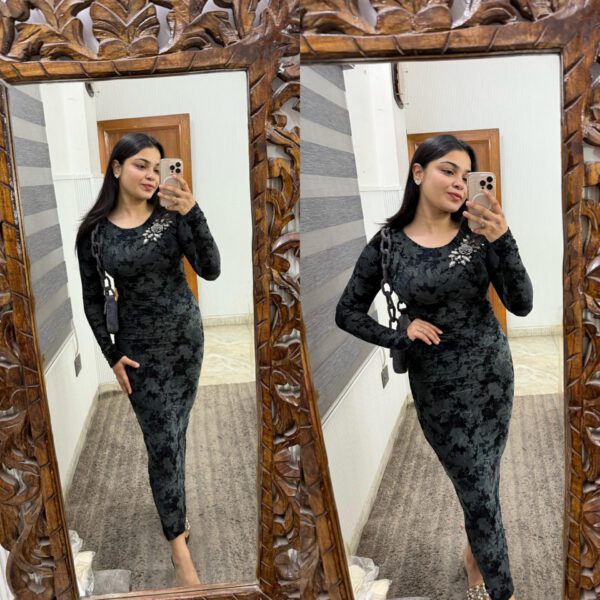 Sequin flower velvet embossed dress