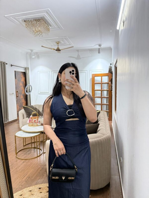Denim halter ruched dress - Image 4