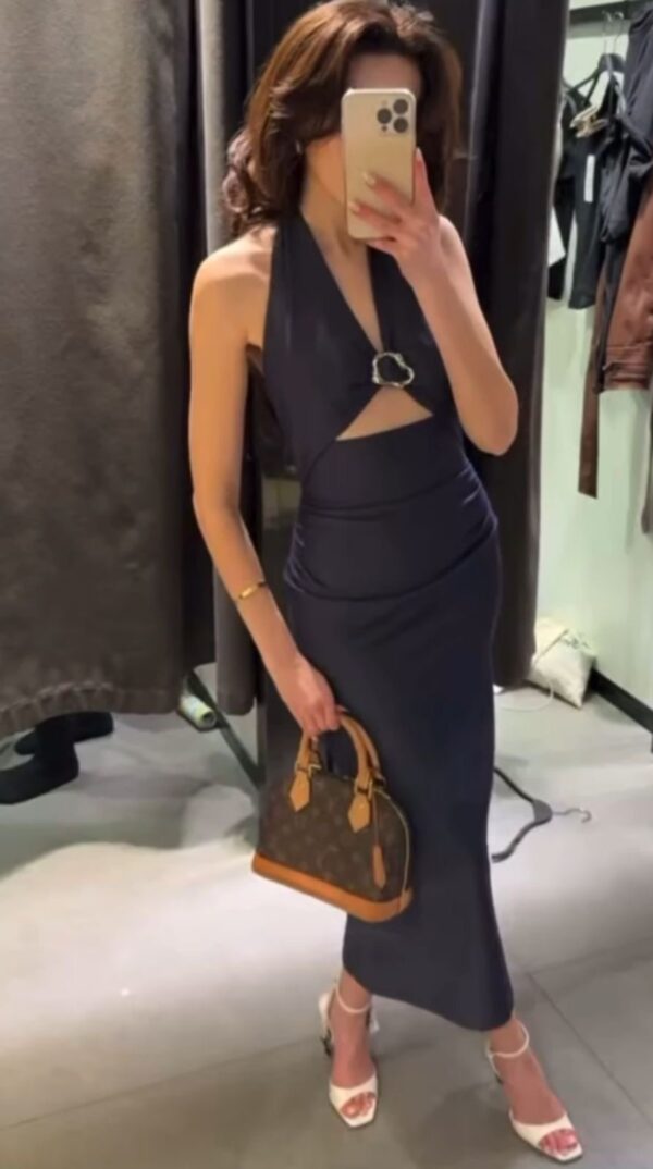 Denim halter ruched dress - Image 10