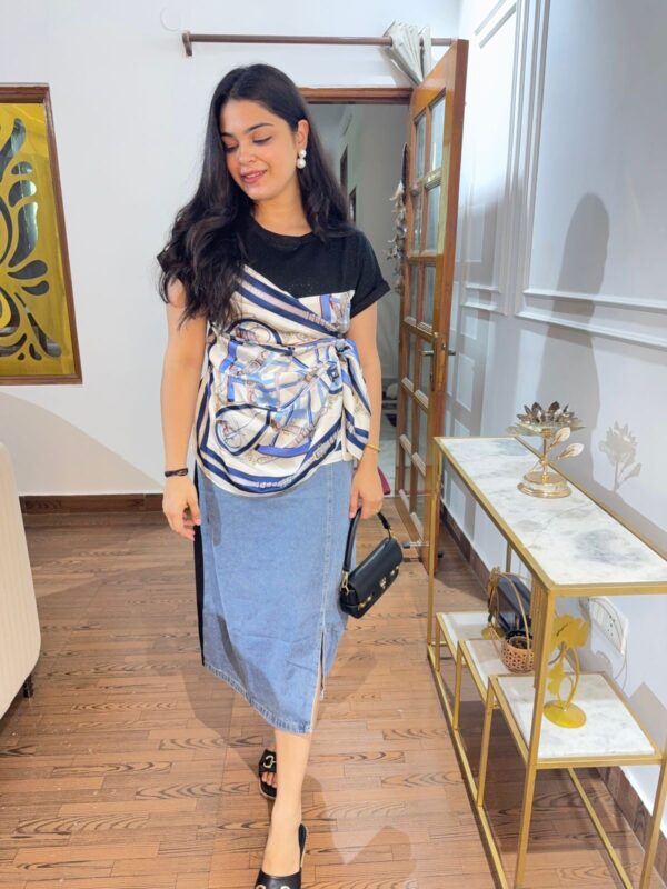 Scarf denim dress - Image 2