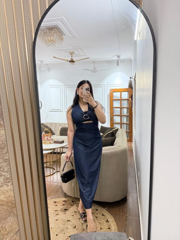 Denim halter ruched dress - Image 5
