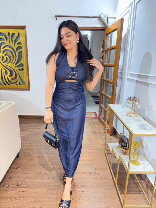 Denim halter ruched dress - Image 6