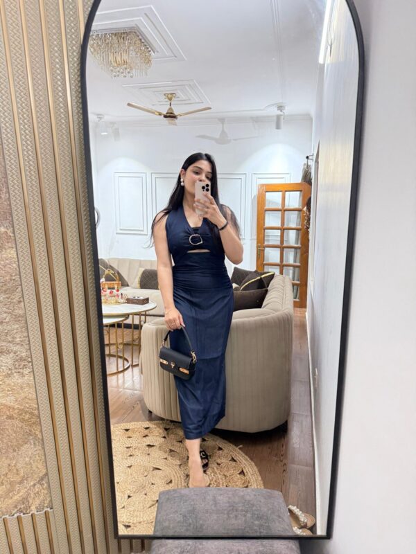 Denim halter ruched dress