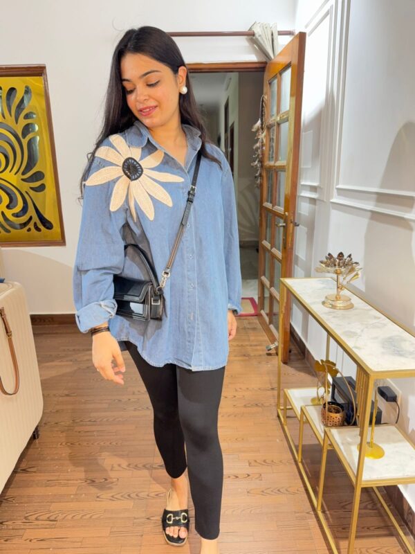 Flower denim shirt - Image 3