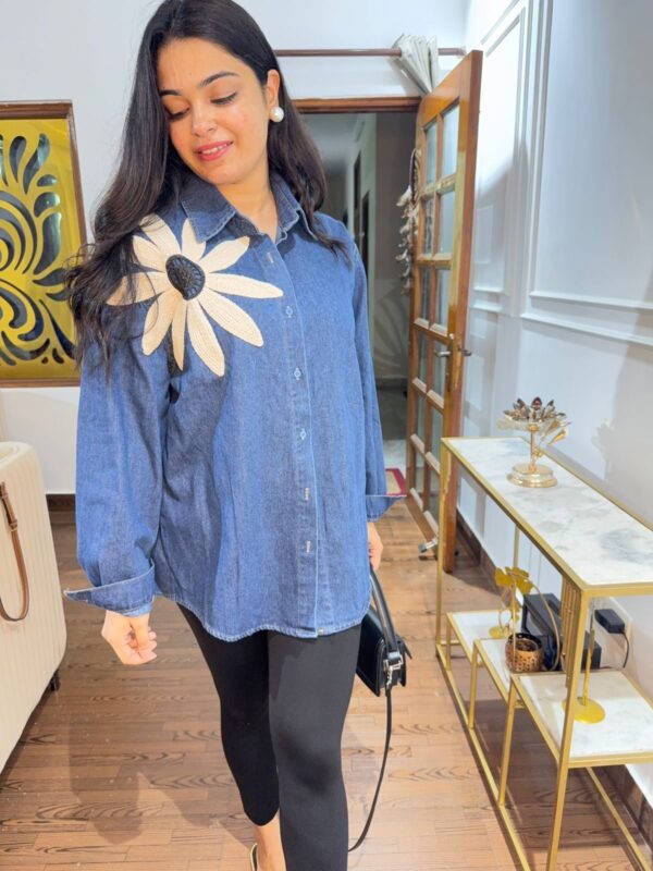 Flower denim shirt - Image 4