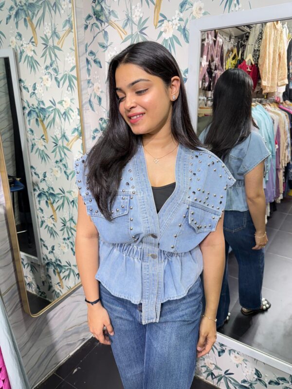 Denim studded vest jacket - Image 4