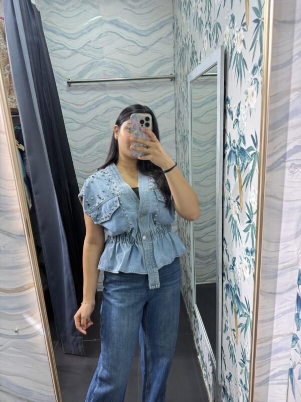 Denim studded vest jacket - Image 2