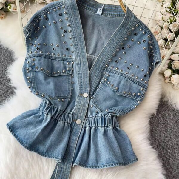 Denim studded vest jacket - Image 3