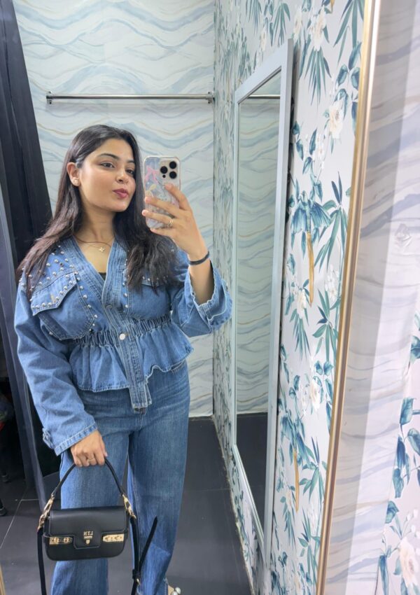 Denim embellished studded jacket - Image 4