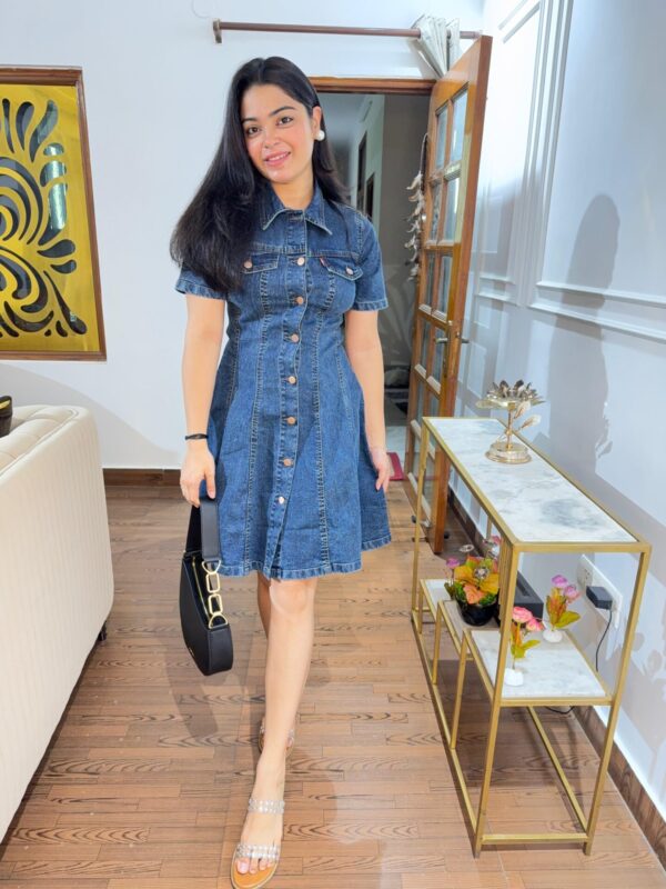 Denim flared dress - Image 4