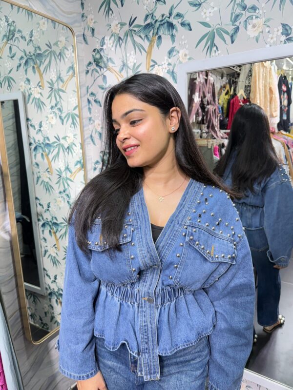 Denim embellished studded jacket - Image 2