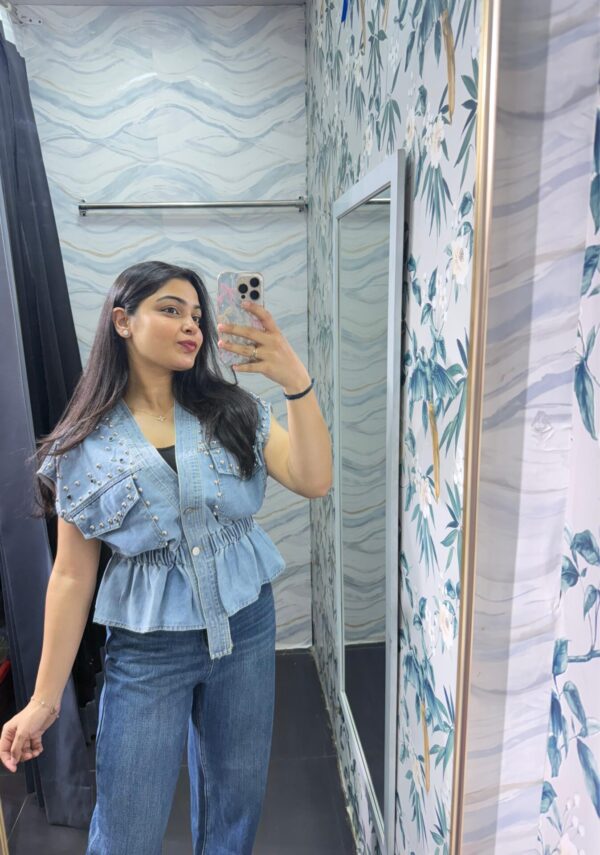 Denim studded vest jacket