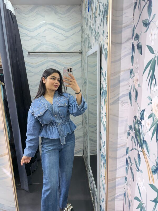 Denim embellished studded jacket - Image 3